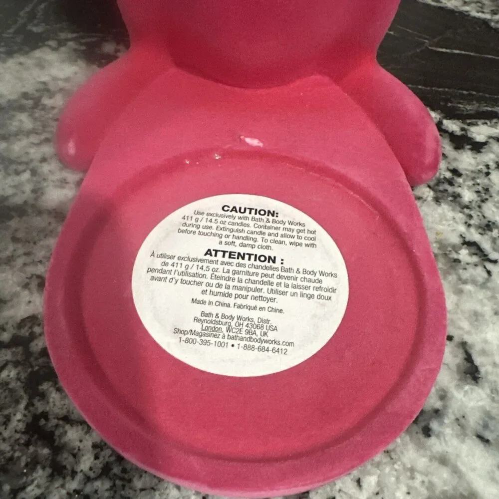 Bath & Body Works Bunny Rabbit Flocked Pink 3 Wick Candle Holder